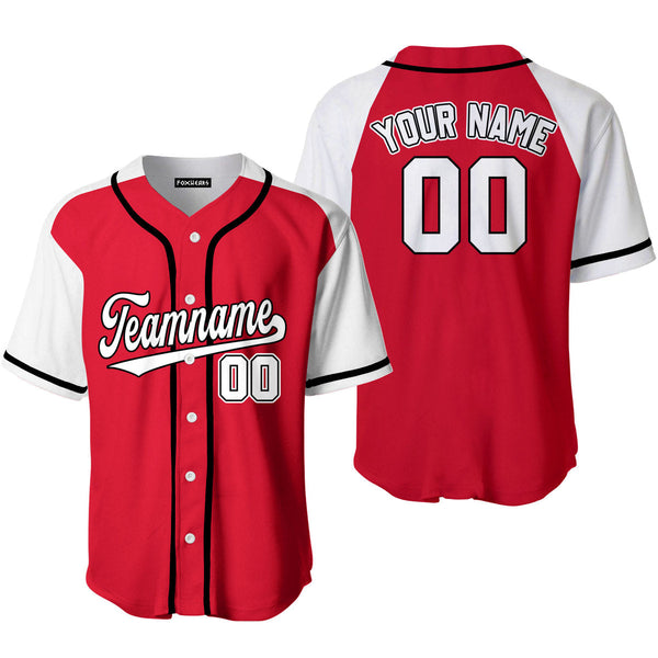 Custom Red White-Black White Raglan Sleeves Baseball Jersey