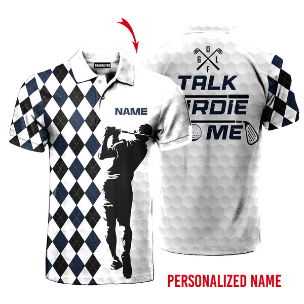 Talk Birdie To Me - Gift For Golf Player - White Black Blue Custom Name Polo Shirt For Men & Women PN1736