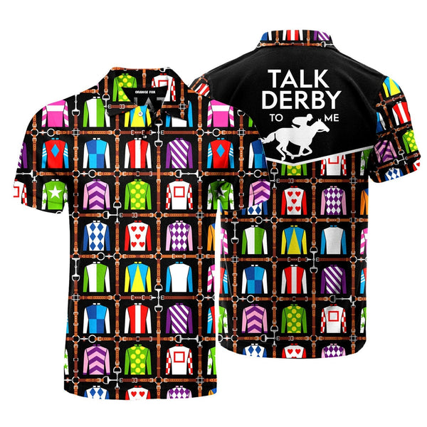 Talk Derby To Me - Gift for Horse Racing Lovers - Jockey Uniform Kentucky Derby Polo Shirt For Men
