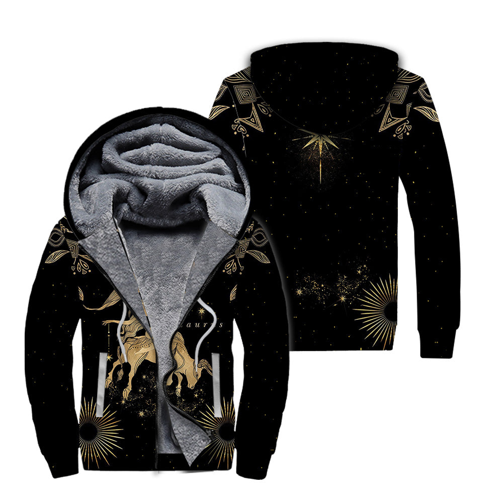 Taurus Golden Zodiac Fleece Zip Hoodie For Men & Women