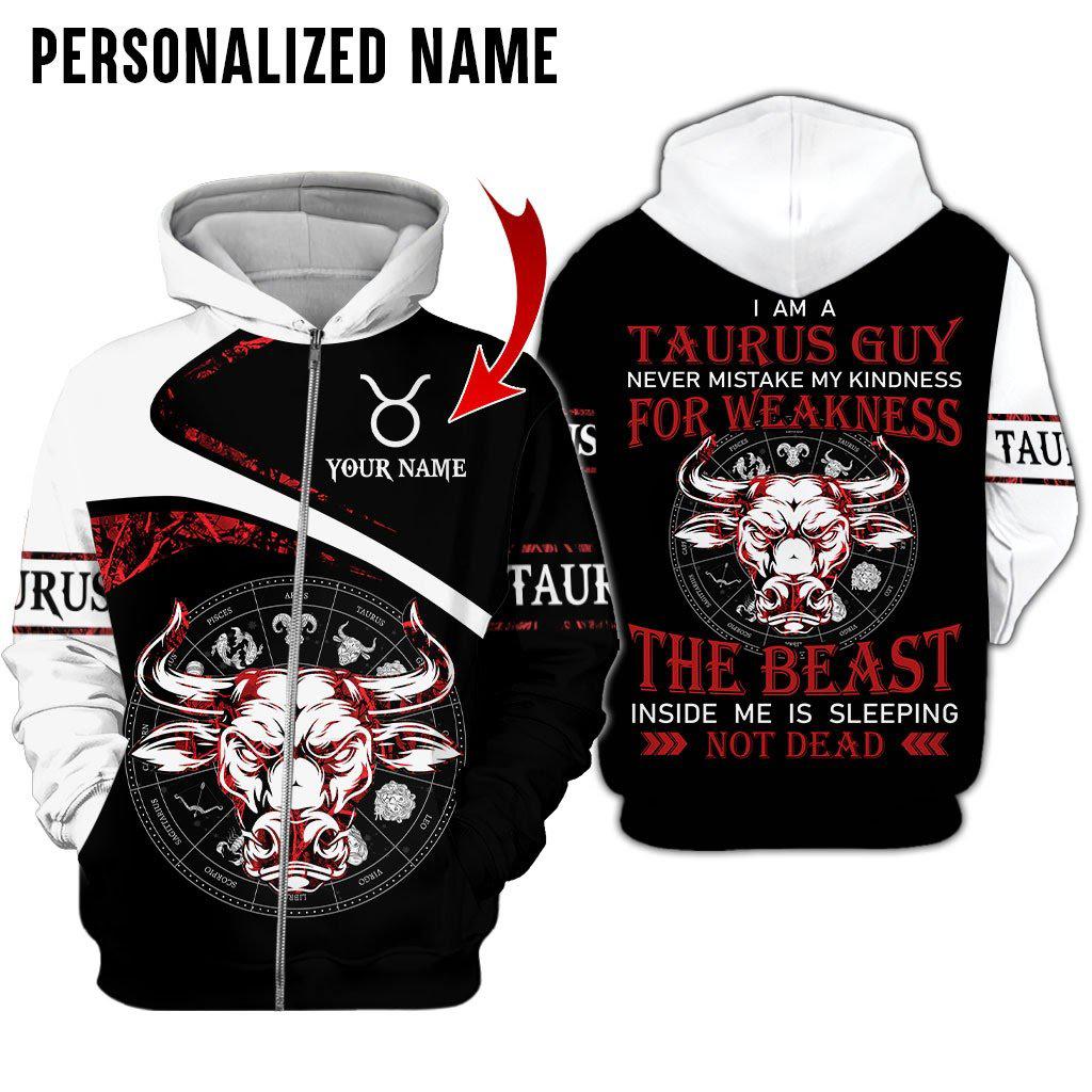 Taurus Guy Horse Zodiac Custom Name Zip Up Hoodie For Men & Women