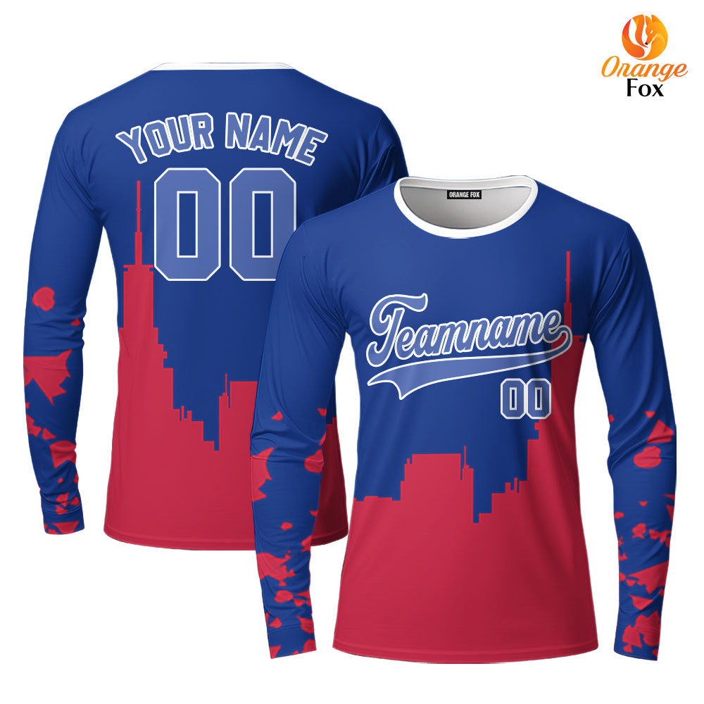 Texas Buildings Blue White Custom Long Sleeve T-Shirt For Men & Women