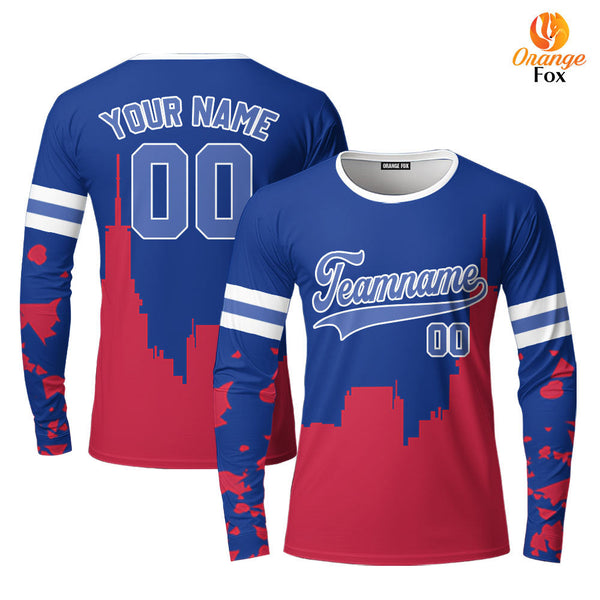 Texas Buildings Blue White Custom Long Sleeve T-Shirt For Men & Women