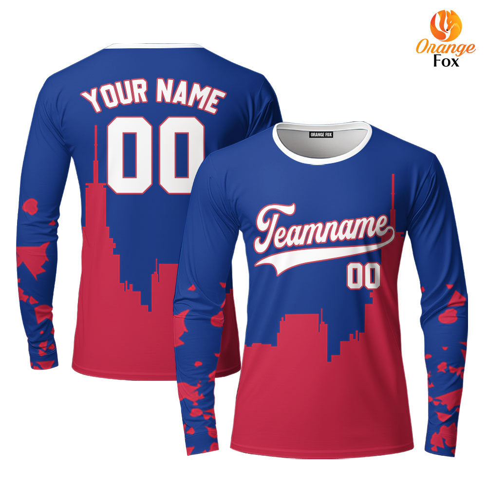 Texas Buildings Red White Custom Long Sleeve T-Shirt For Men & Women