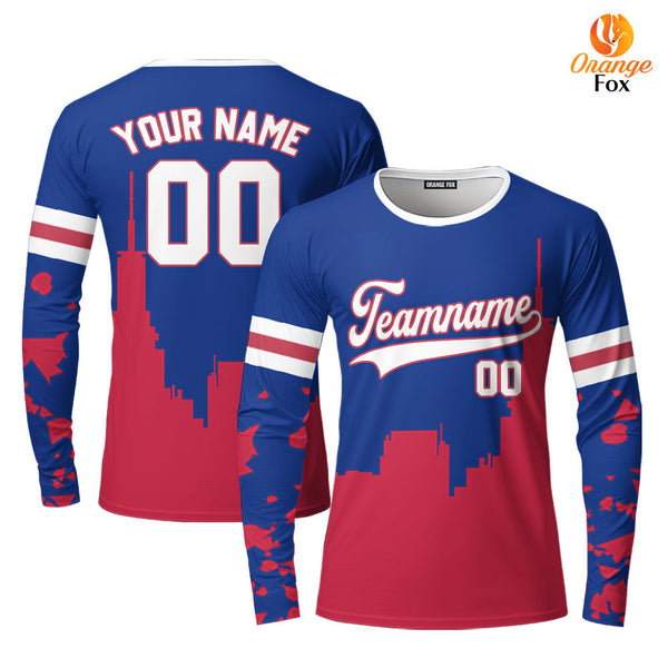 Texas Buildings Red White Custom Long Sleeve T-Shirt For Men & Women