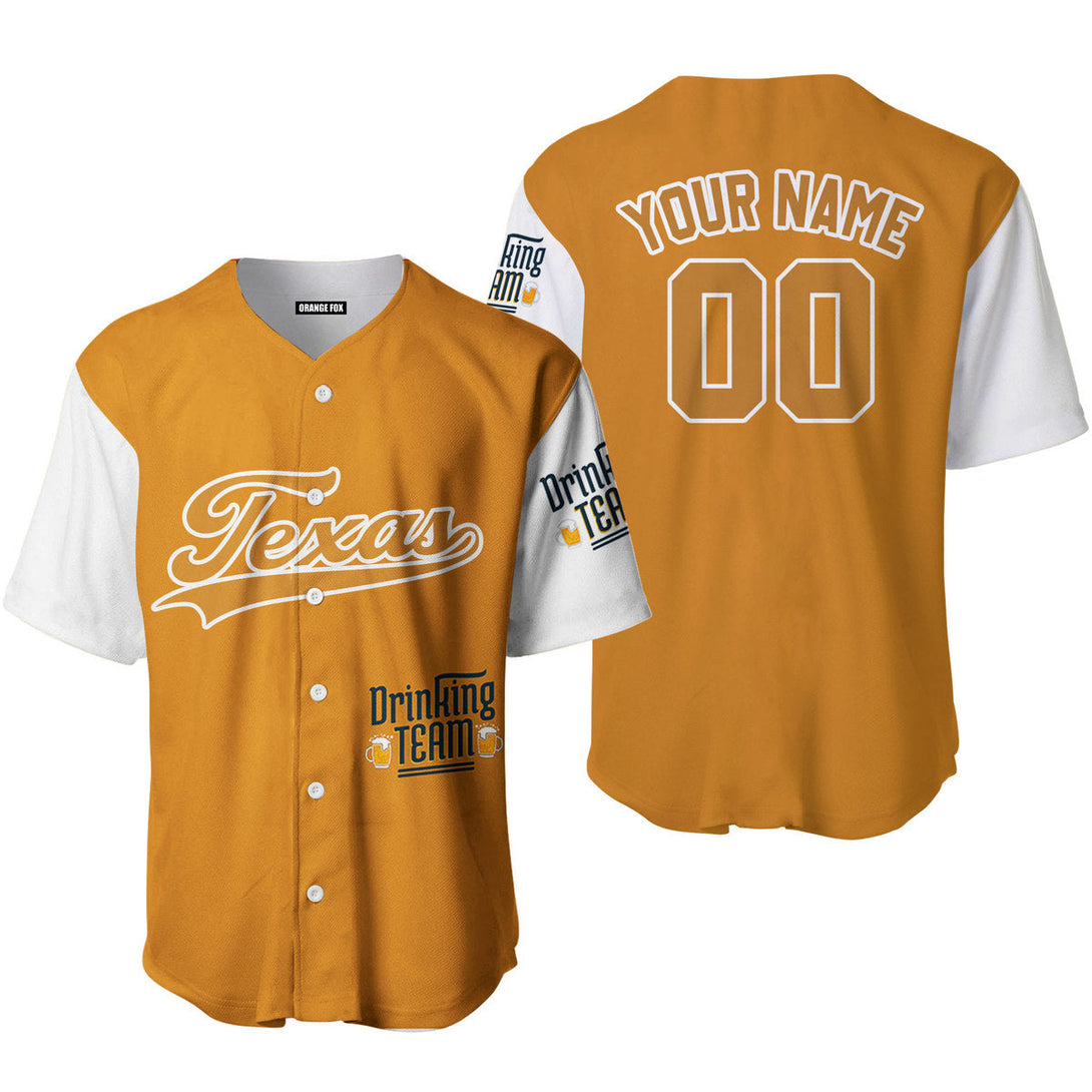 Texas Drinking Orange Yellow White Custom Name Baseball Jerseys For Men & Women