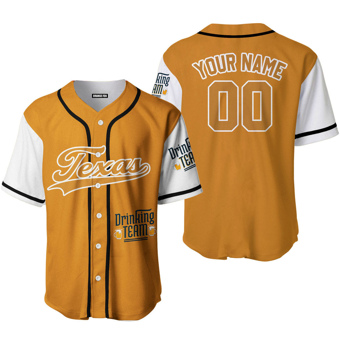 Texas Drinking Orange Yellow White Custom Name Baseball Jerseys For Men & Women