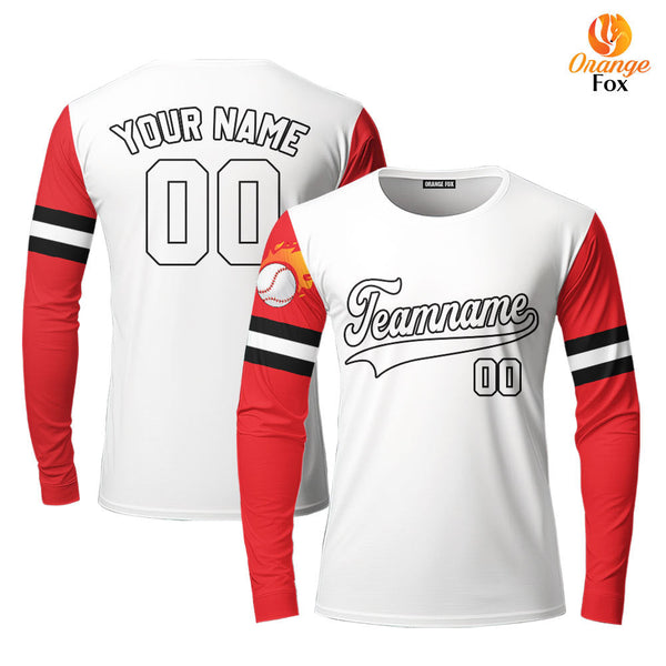 Texas Fire Baseball White Black Custom Long Sleeve T-Shirt For Men & Women