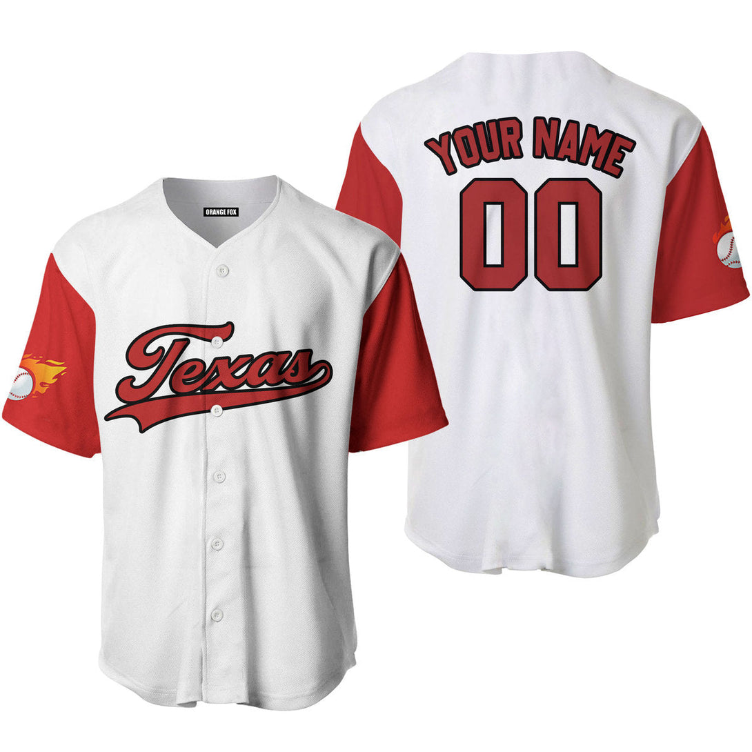 Texas Fire Baseball White Red Black Custom Name Baseball Jerseys For Men & Women