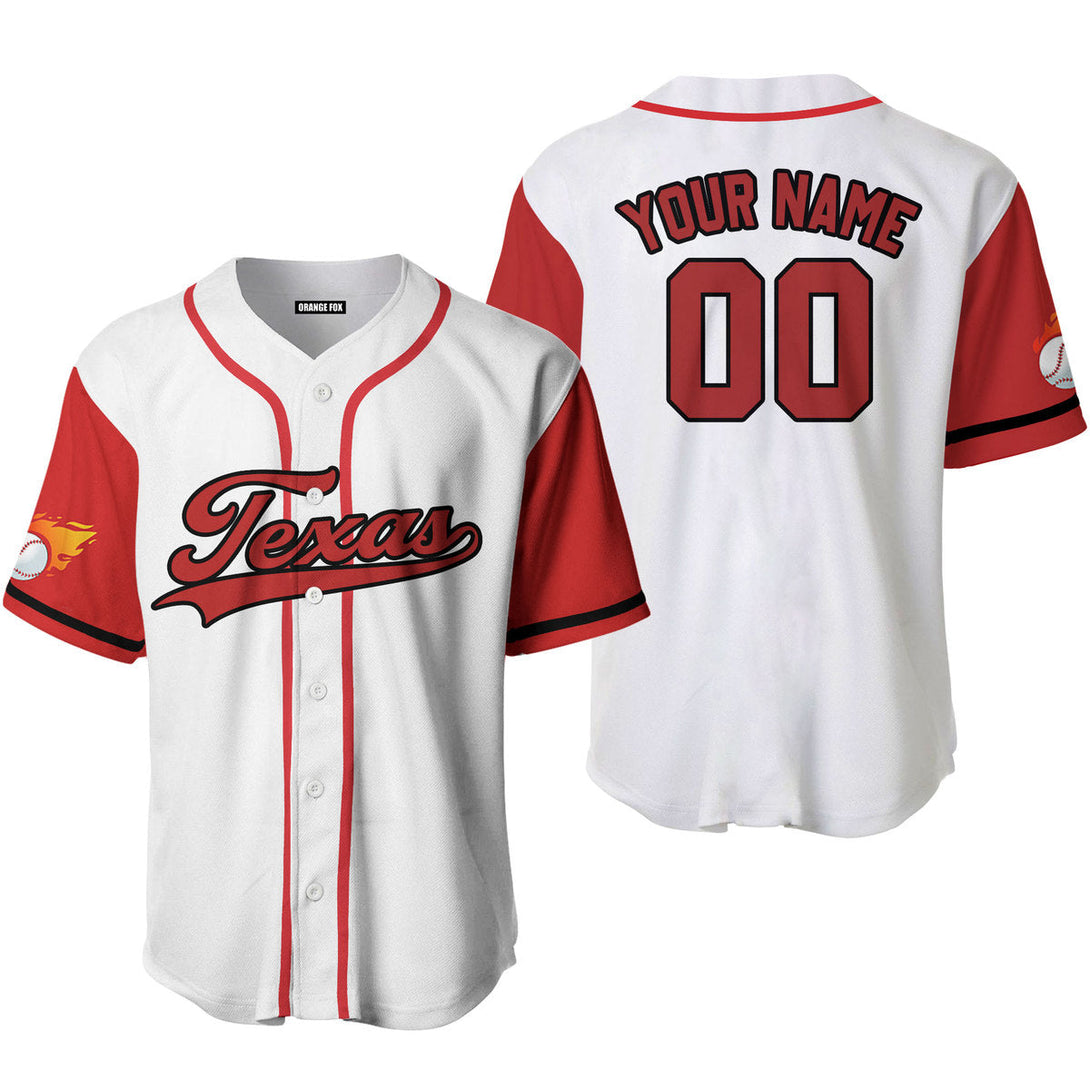 Texas Fire Baseball White Red Black Custom Name Baseball Jerseys For Men & Women