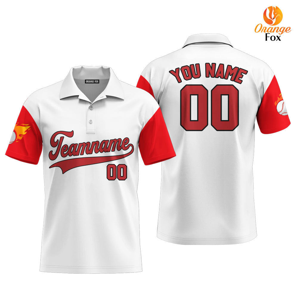 Texas Fire Baseball White Red Black Custom Polo Shirt For Men