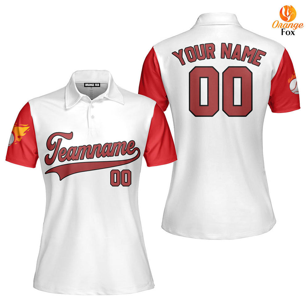 Texas Fire Baseball White Red Black Custom Polo Shirt For Women