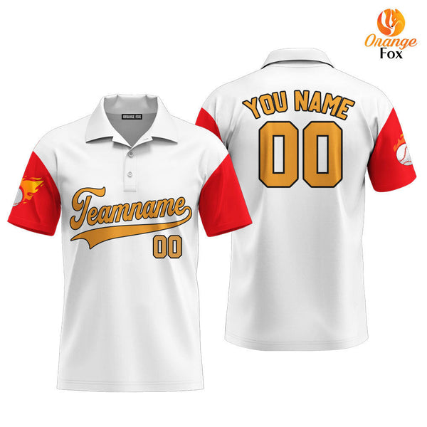 Texas Fire Baseball White Yellow Black Custom Polo Shirt For Men