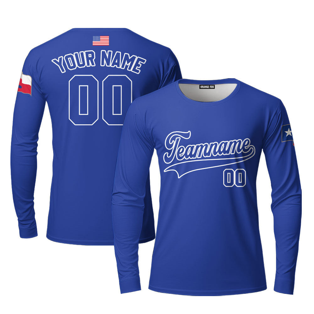 Texas Flag Blue White Custom Long Sleeve T-Shirt For Men & Women