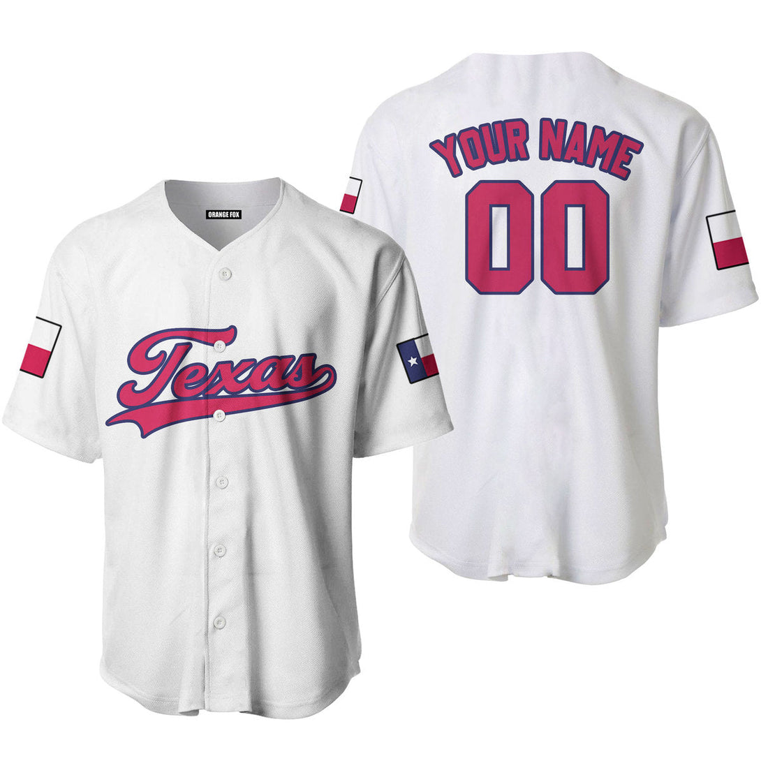 Texas Flag White Pink Blue Custom Name Baseball Jerseys For Men & Women