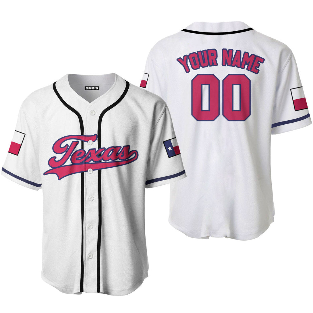 Texas Flag White Pink Blue Custom Name Baseball Jerseys For Men & Women