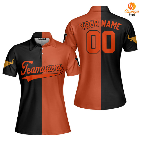 Texas Orange Black Custom Polo Shirt For Women