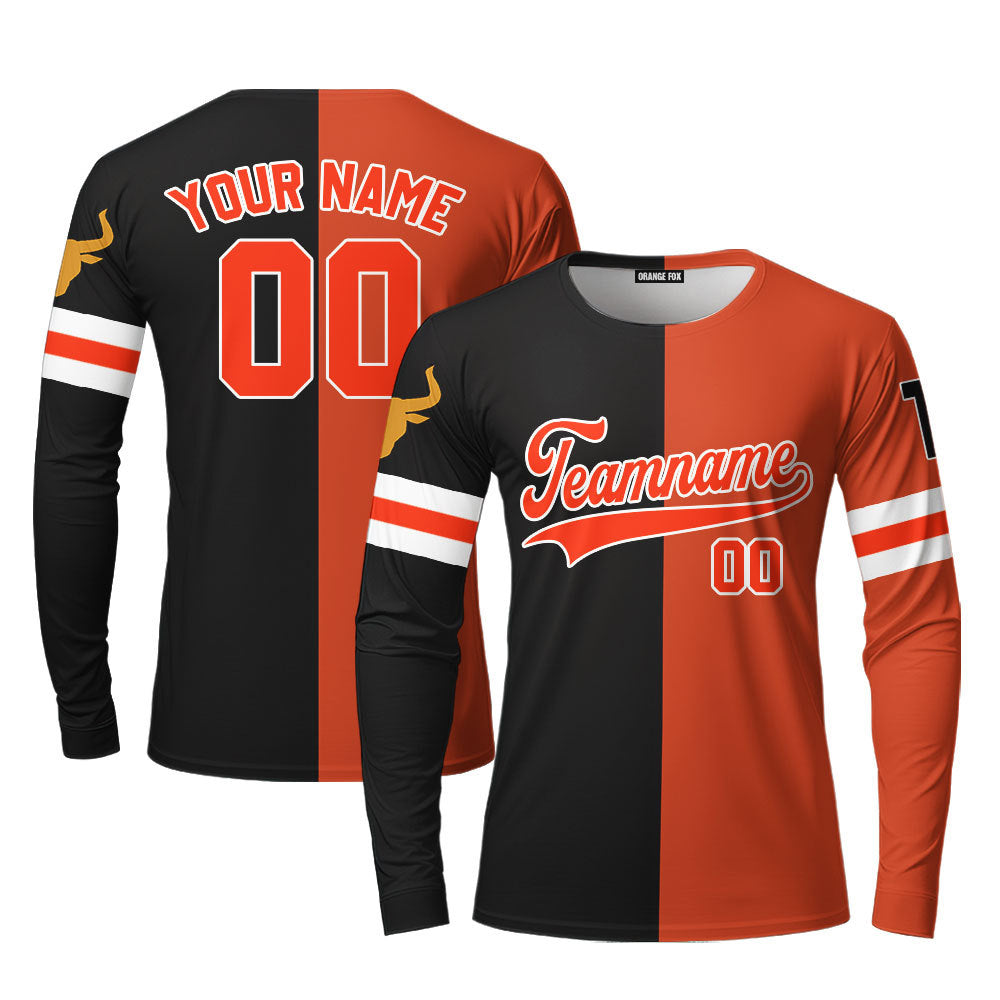 Texas Orange Black Red White Custom Long Sleeve T-Shirt For Men & Women