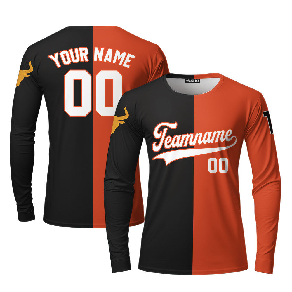 Texas Orange Black White Custom Long Sleeve T-Shirt For Men & Women