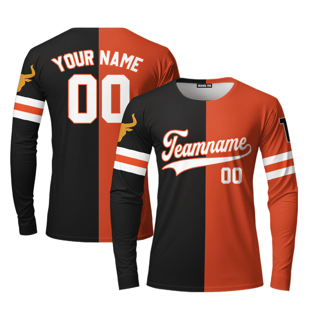 Texas Orange Black White Custom Long Sleeve T-Shirt For Men & Women