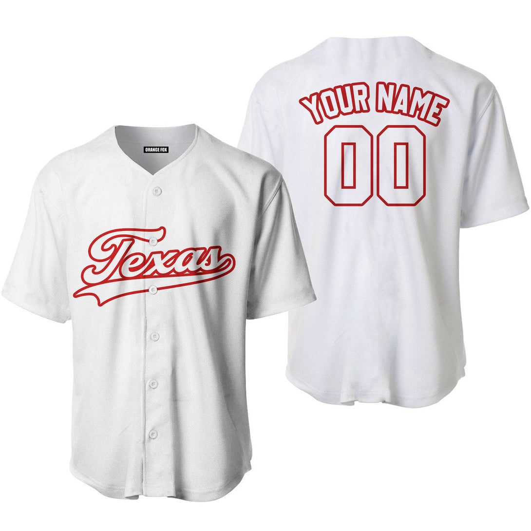 Texas White Red Custom Name Baseball Jerseys For Men & Women