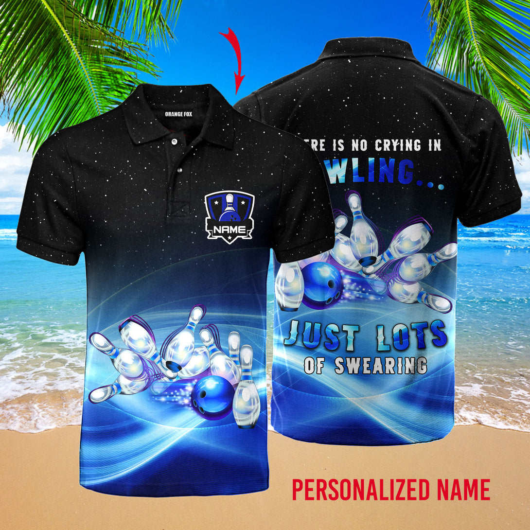 There Is No Crying In Bowling Galaxy Blue Custom Name Polo Shirt For Men & Women