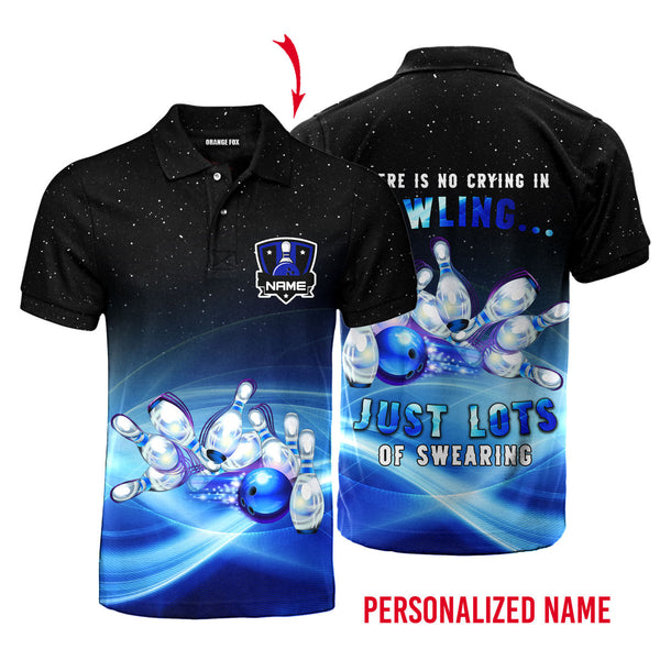 There Is No Crying In Bowling Galaxy Blue Custom Name Polo Shirt For Men & Women