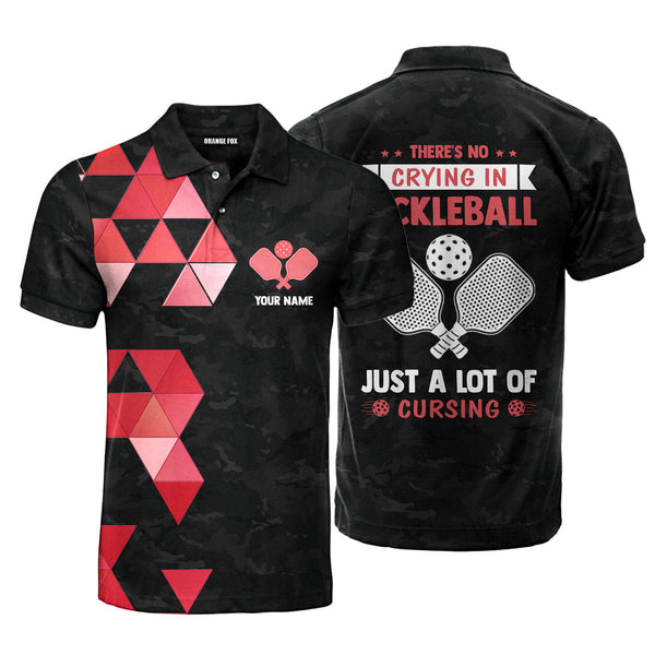 There's No Crying In Pickleball - Gift For Pickleball Lover - Pink Black Custom Name Polo Shirt For Men & Women PN1772