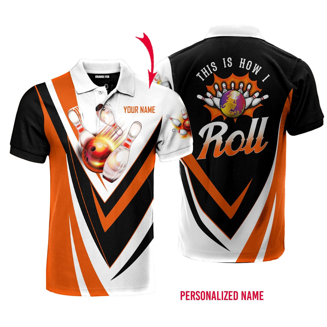This Is How I Roll Bowling Black Orange Bowling Pins Custom Name Polo Shirt For Men & Women