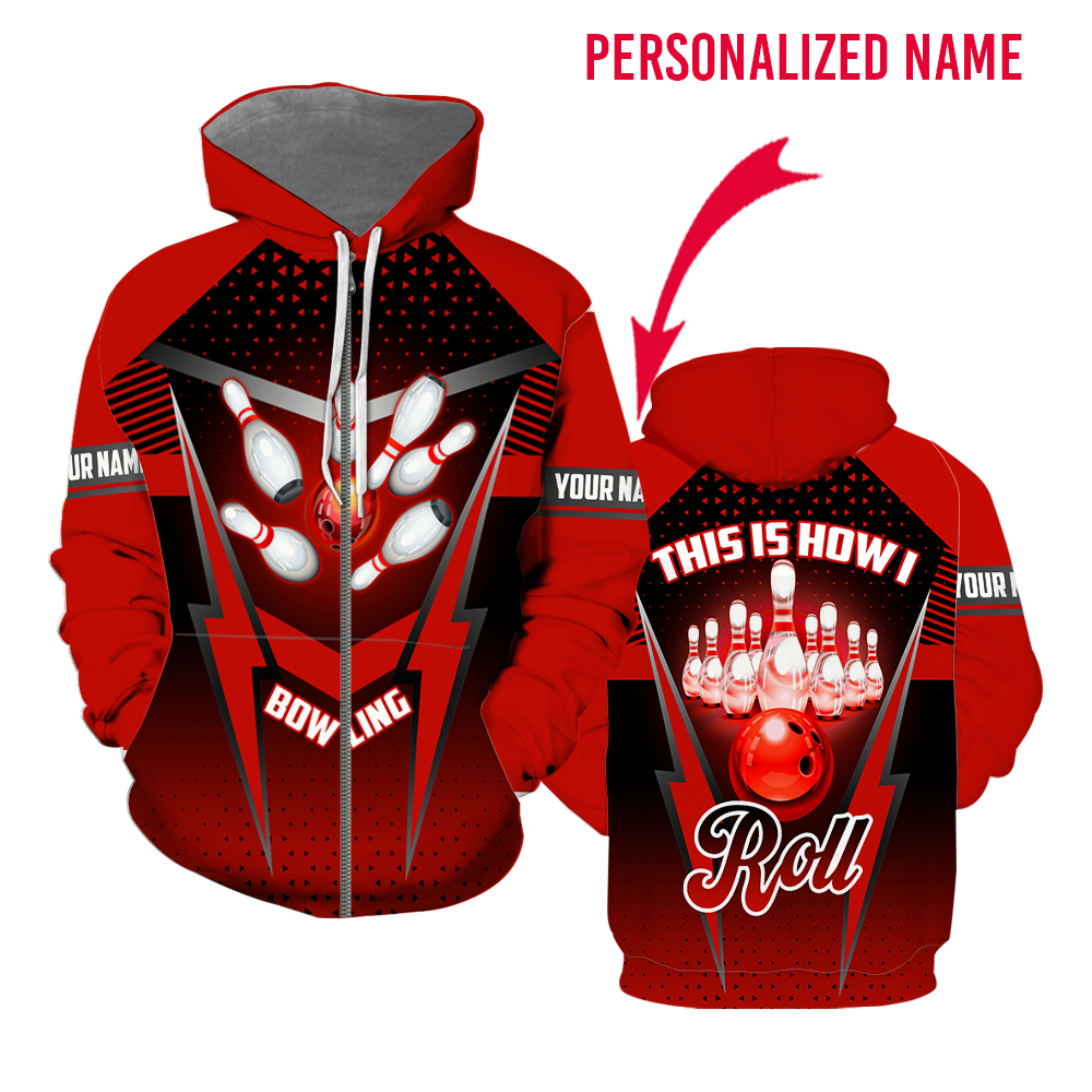 This Is How I Roll Bowling Custom Name Zip Up Hoodie For Men & Women