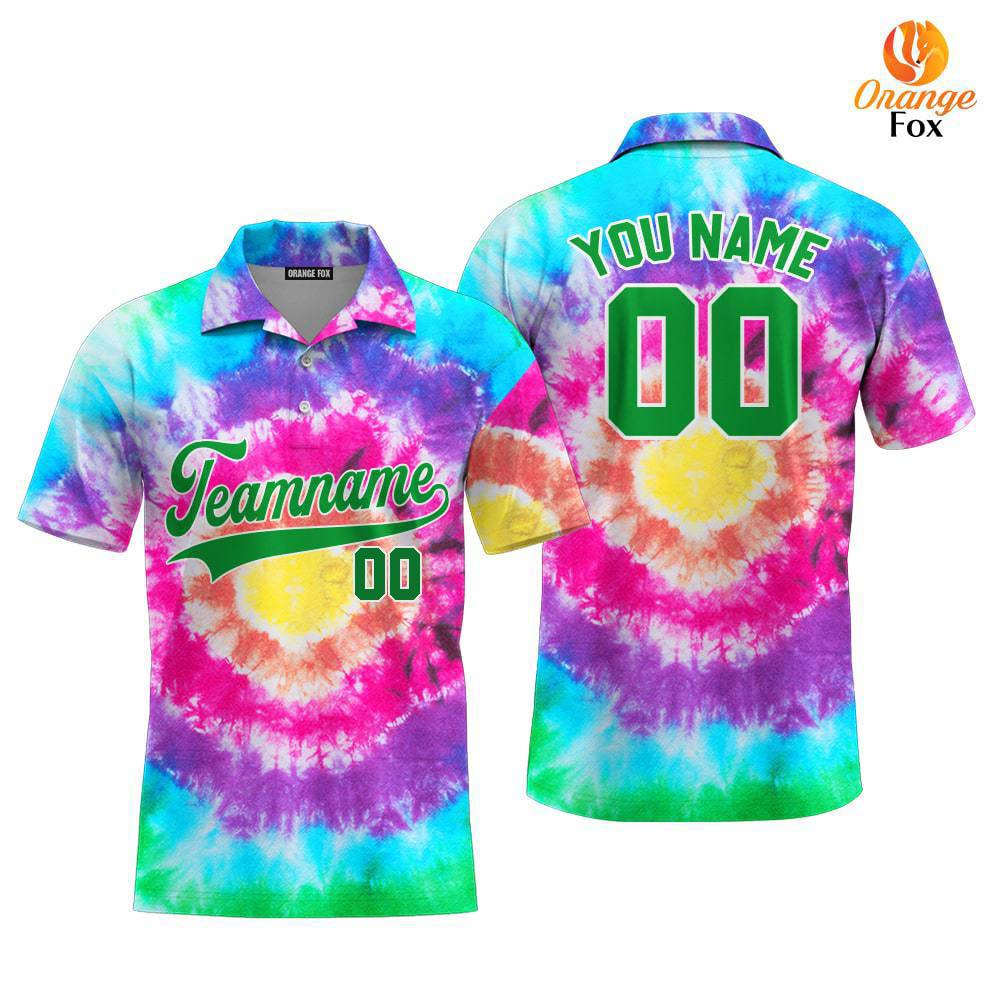 Tie Dye Green White Custom Polo Shirt For Men