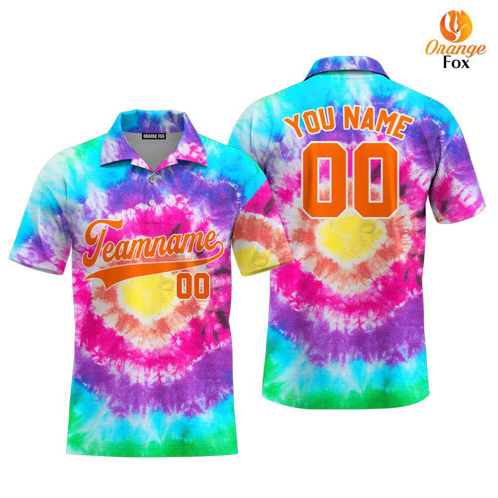 Tie Dye Orange White Custom Polo Shirt For Men