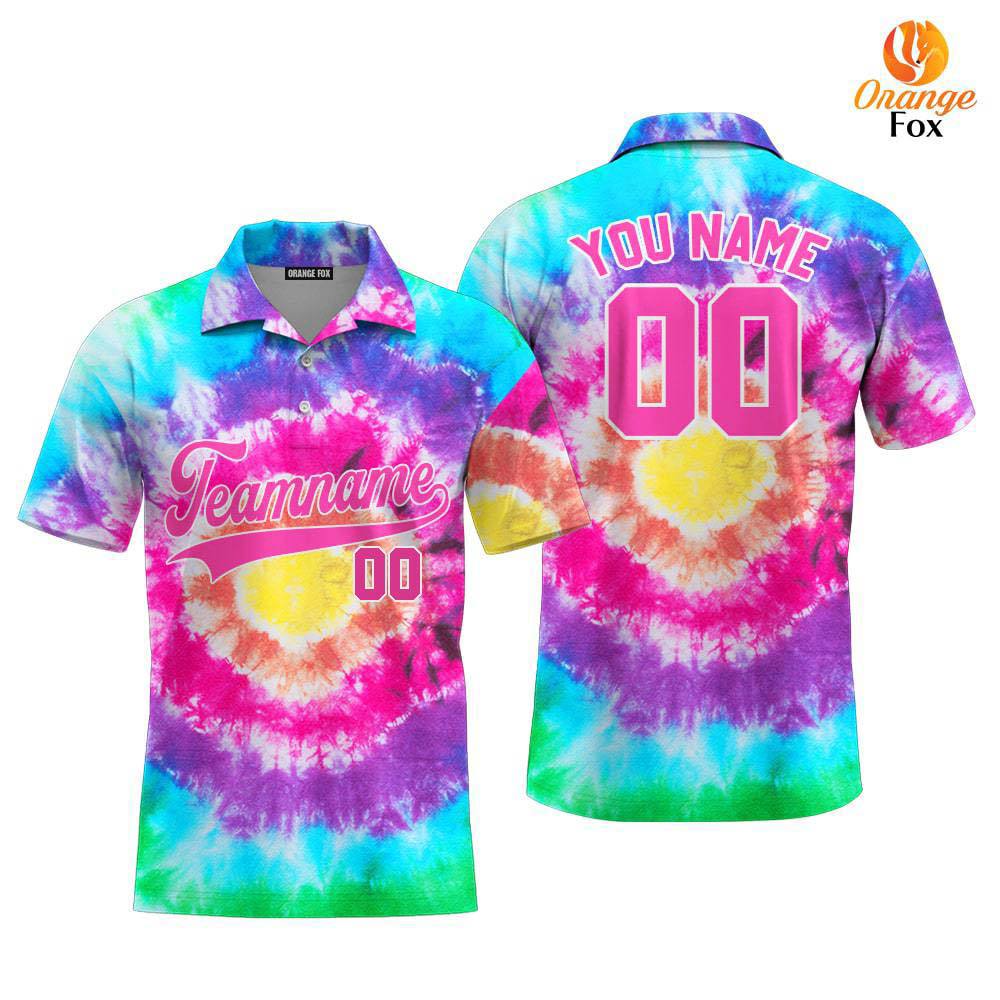 Tie Dye Pink White Custom Polo Shirt For Men