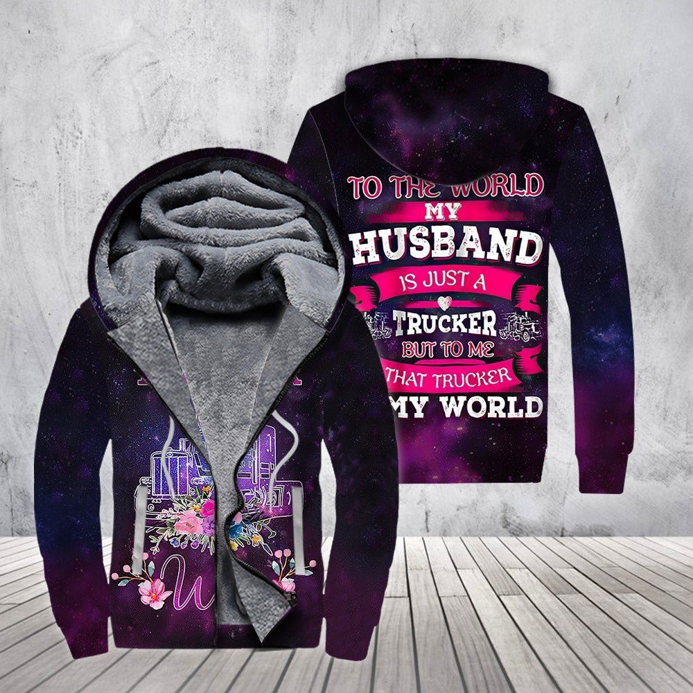 Trucker Wife Purple Fleece Zip Hoodie For Men & Women