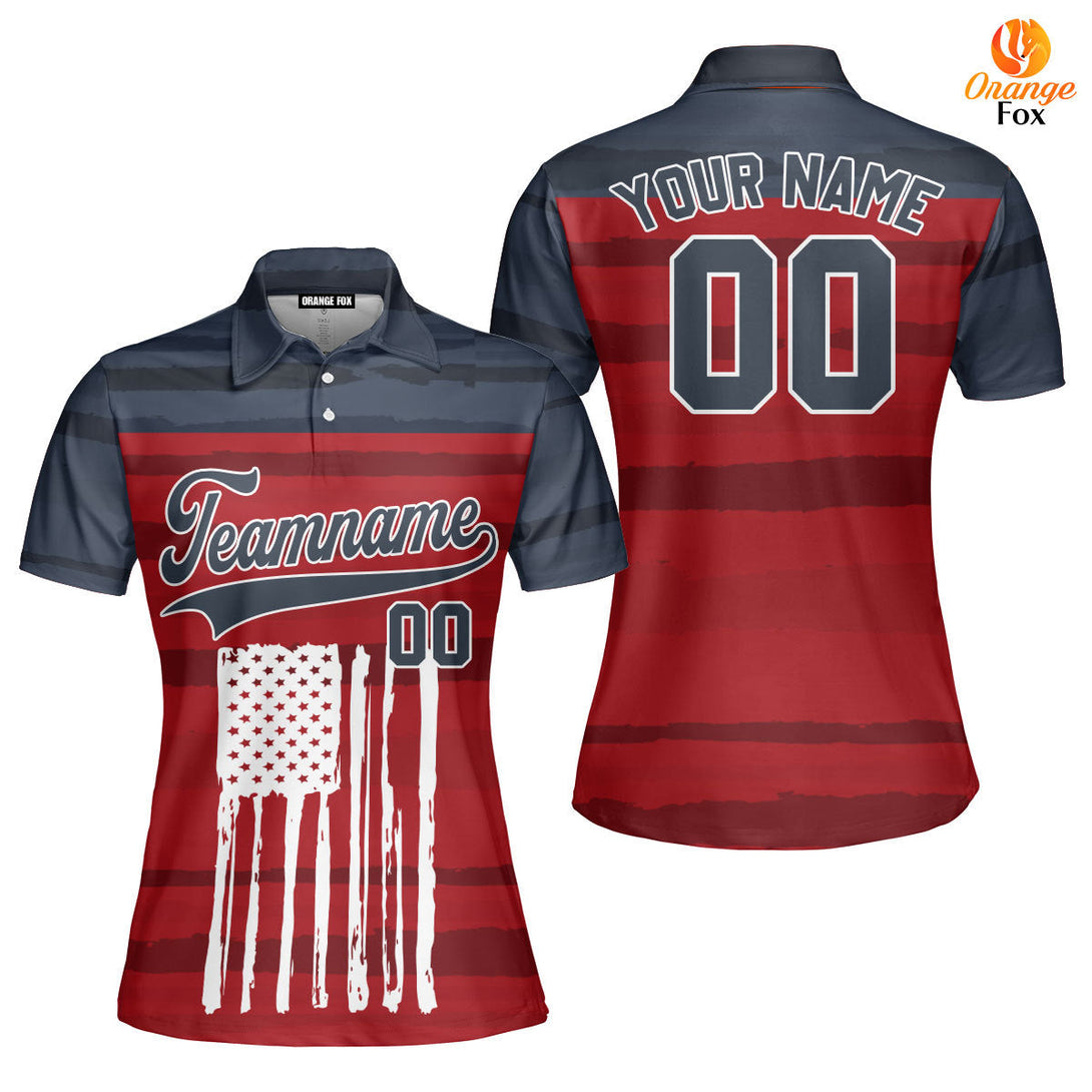USA American Flag Blue White Custom Polo Shirt For Women