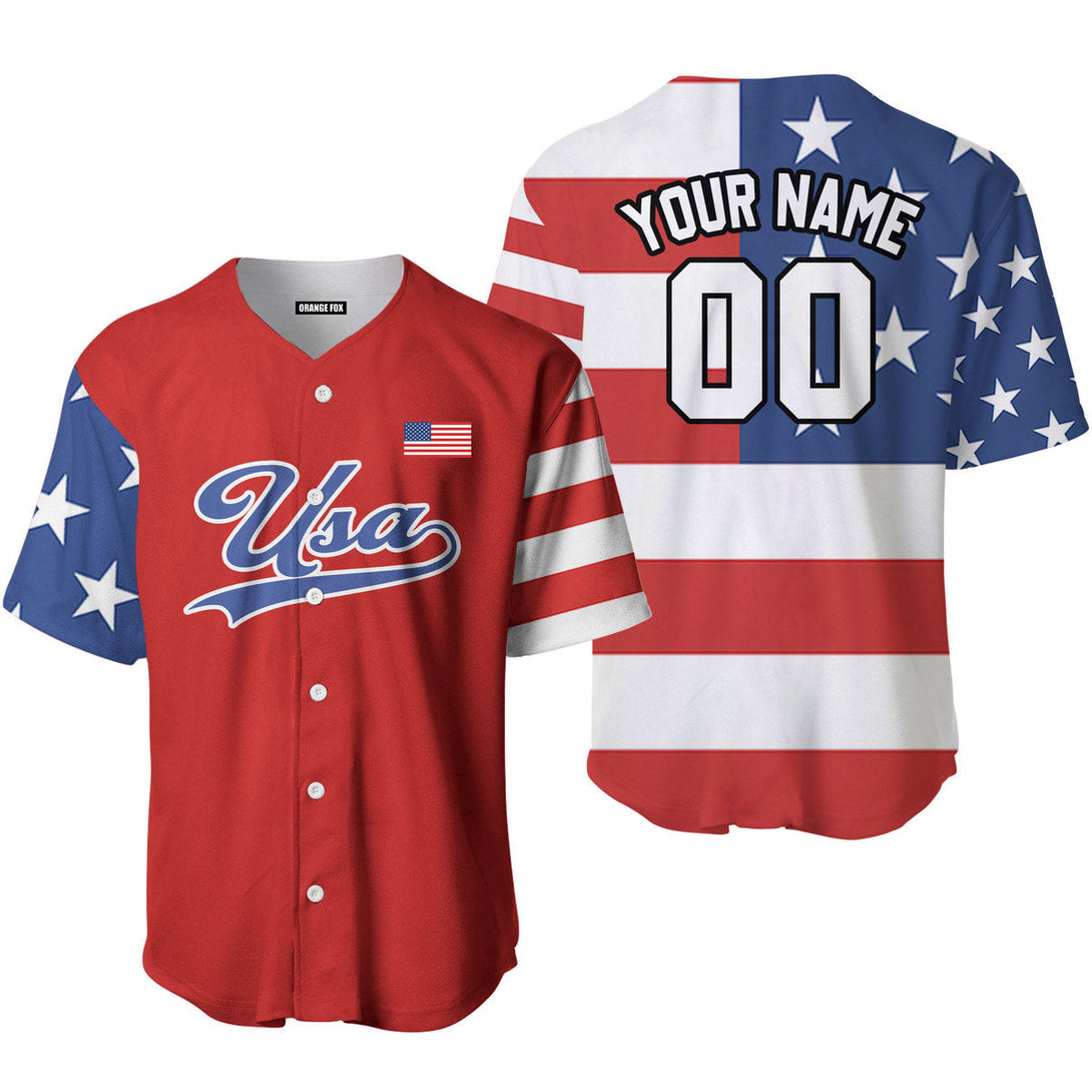 USA American Flag Red Blue White Custom Name Baseball Jerseys For Men & Women