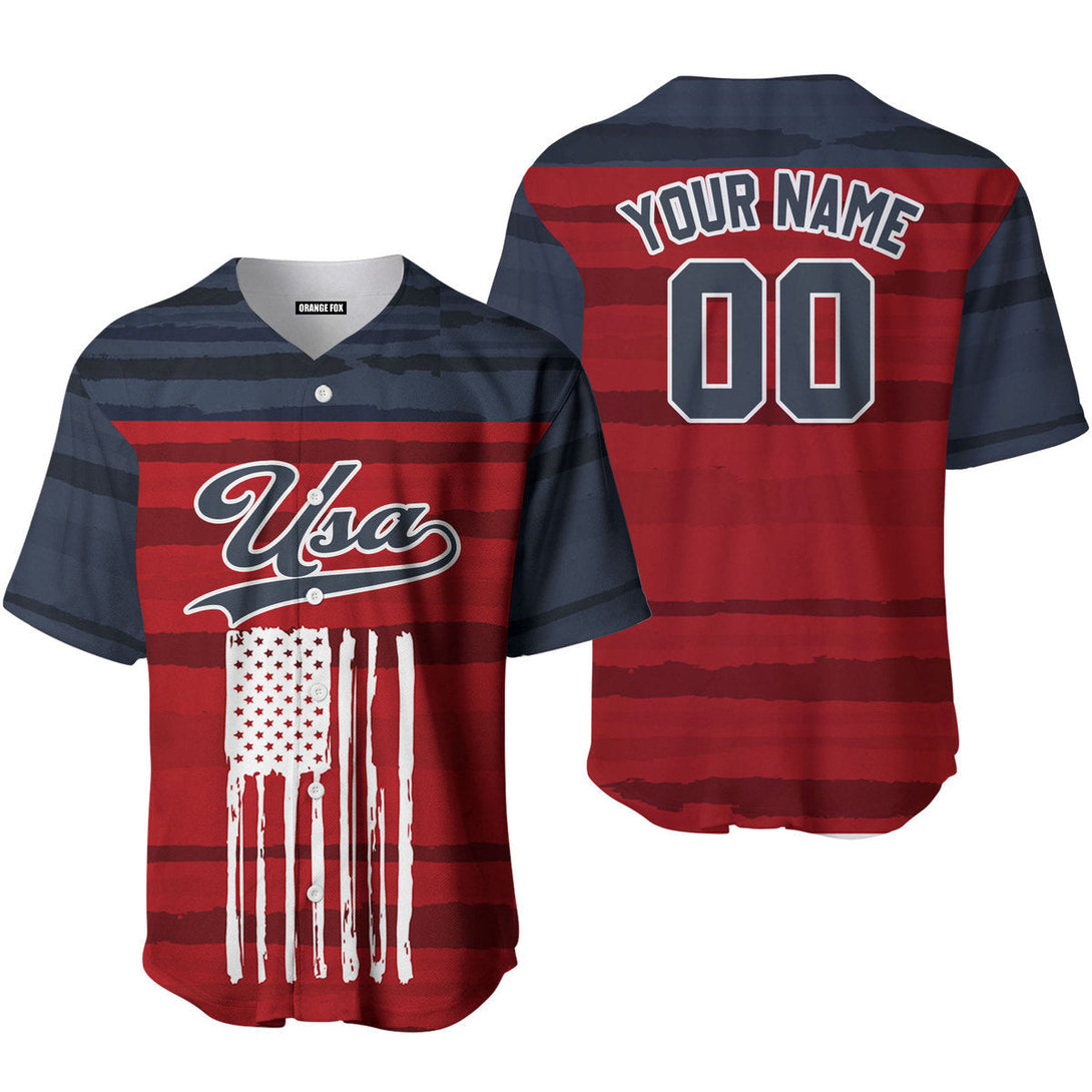 USA American Flag Red Blue White Custom Name Baseball Jerseys For Men & Women