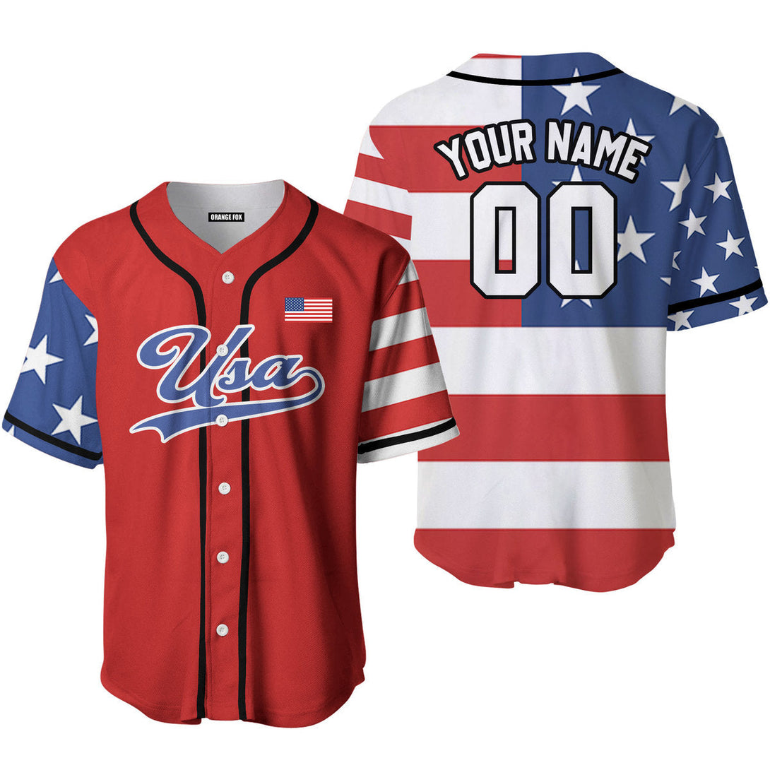 USA American Flag Red Blue White Custom Name Baseball Jerseys For Men & Women