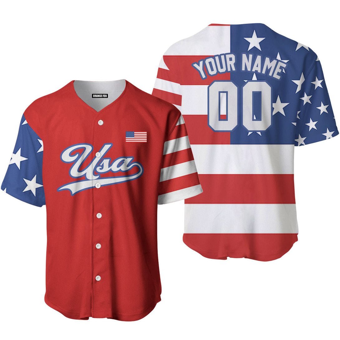 USA American Flag Red White Blue Custom Name Baseball Jerseys For Men & Women