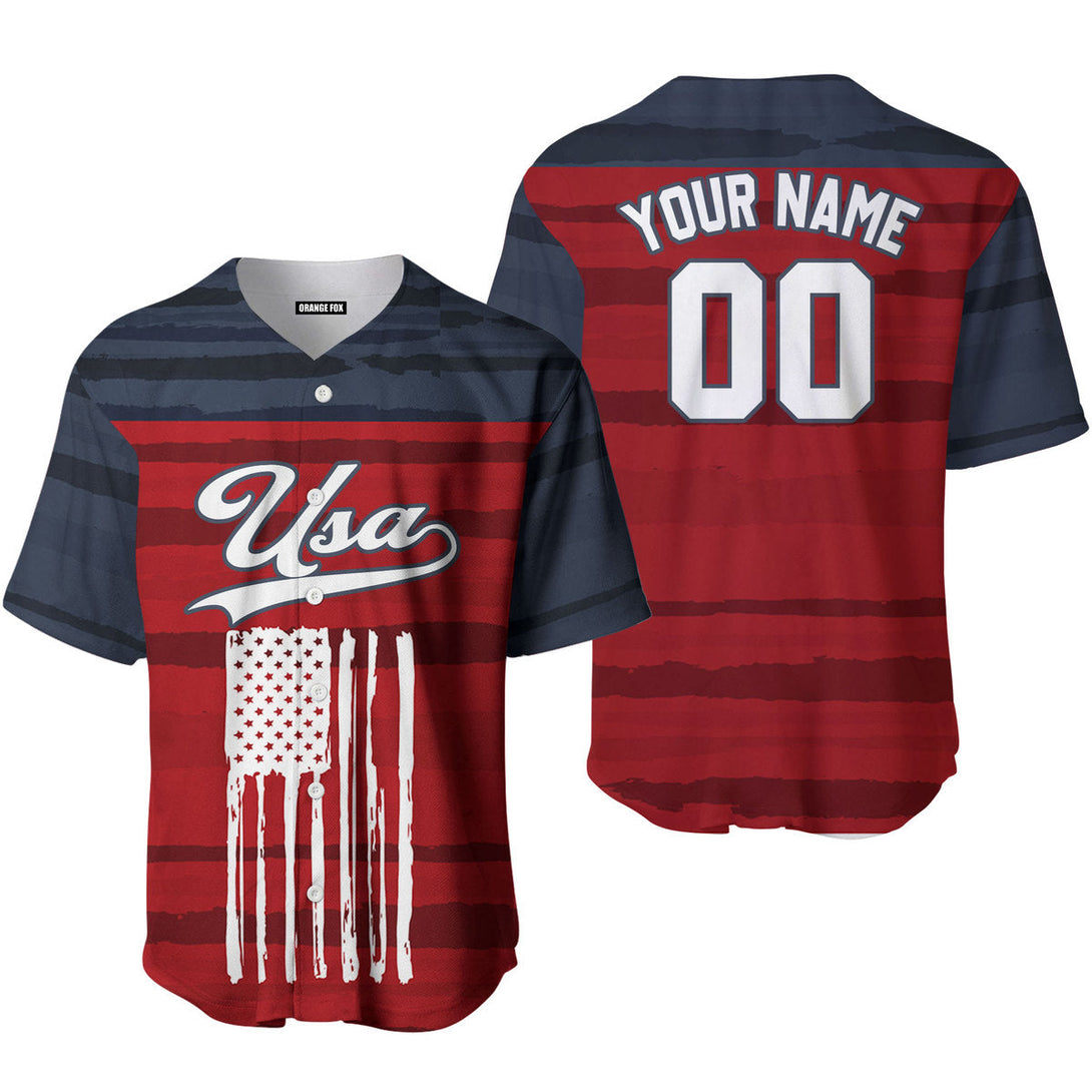 USA American Flag Red White Blue Custom Name Baseball Jerseys For Men & Women