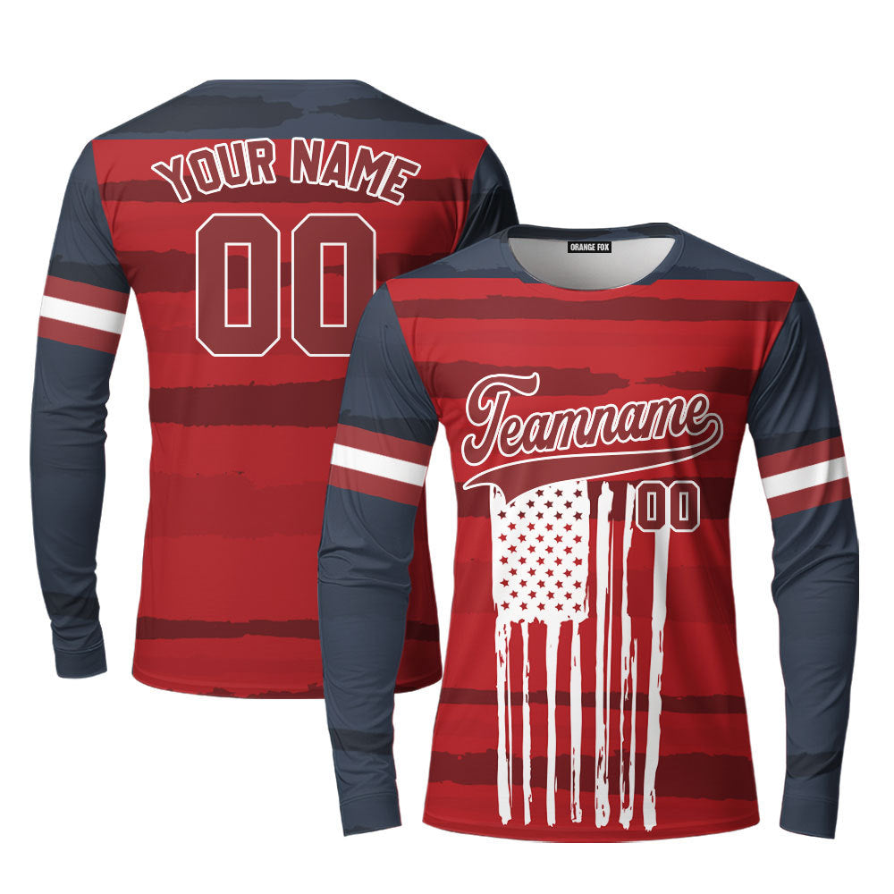 USA American Flag Red White Custom Long Sleeve T-Shirt For Men & Women