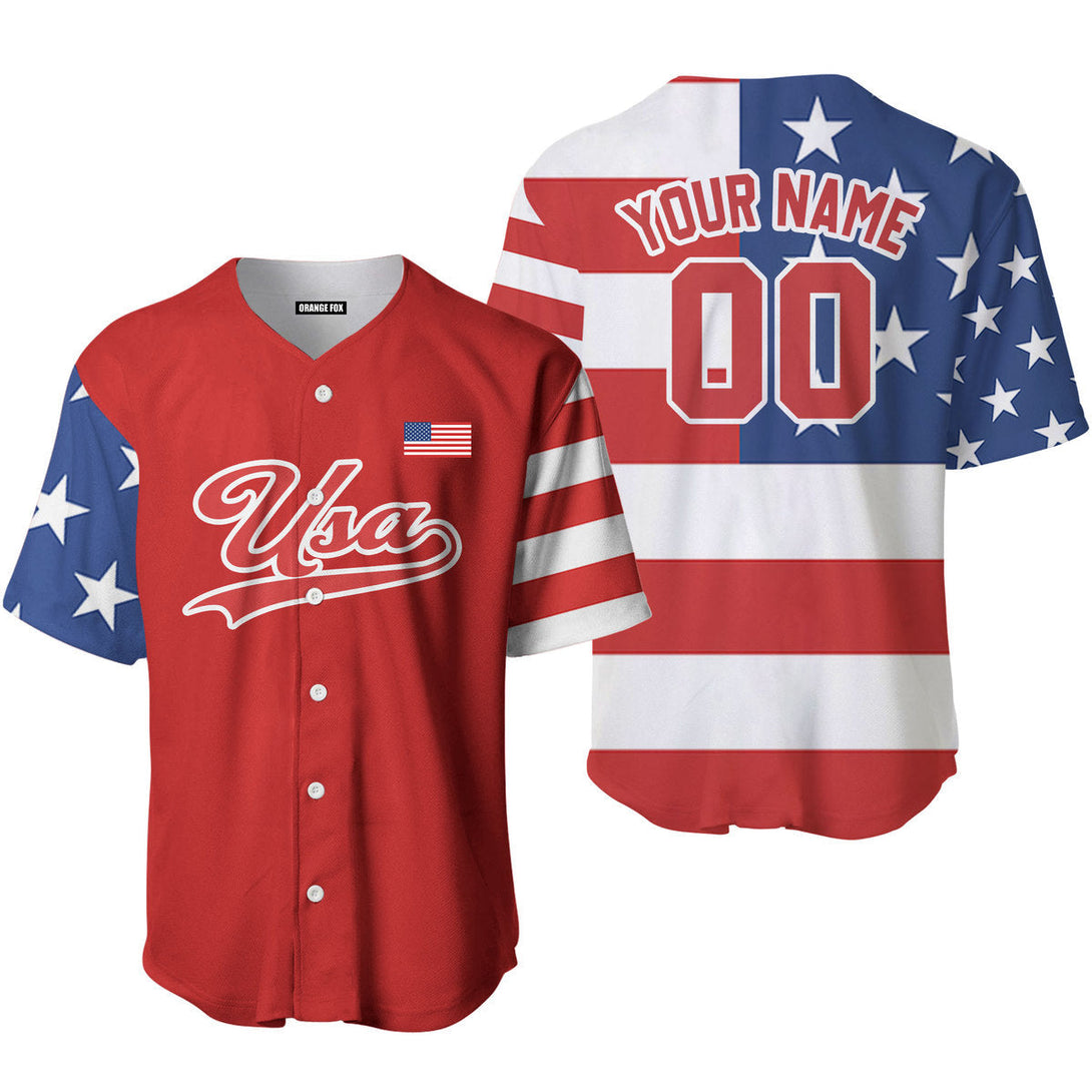 USA American Flag Red White Custom Name Baseball Jerseys For Men & Women