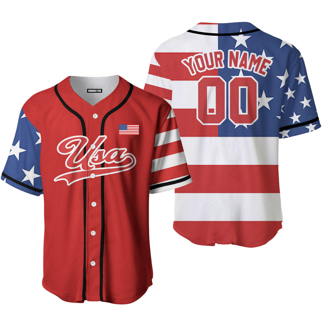 USA American Flag Red White Custom Name Baseball Jerseys For Men & Women