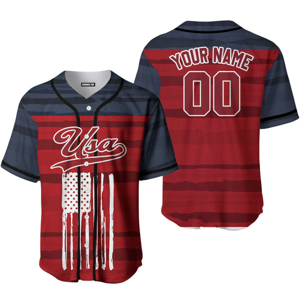 USA American Flag Red White Custom Name Baseball Jerseys For Men & Women