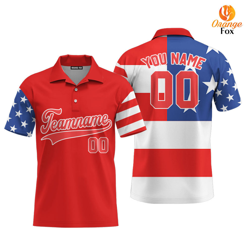 USA American Flag Red White Custom Polo Shirt For Men