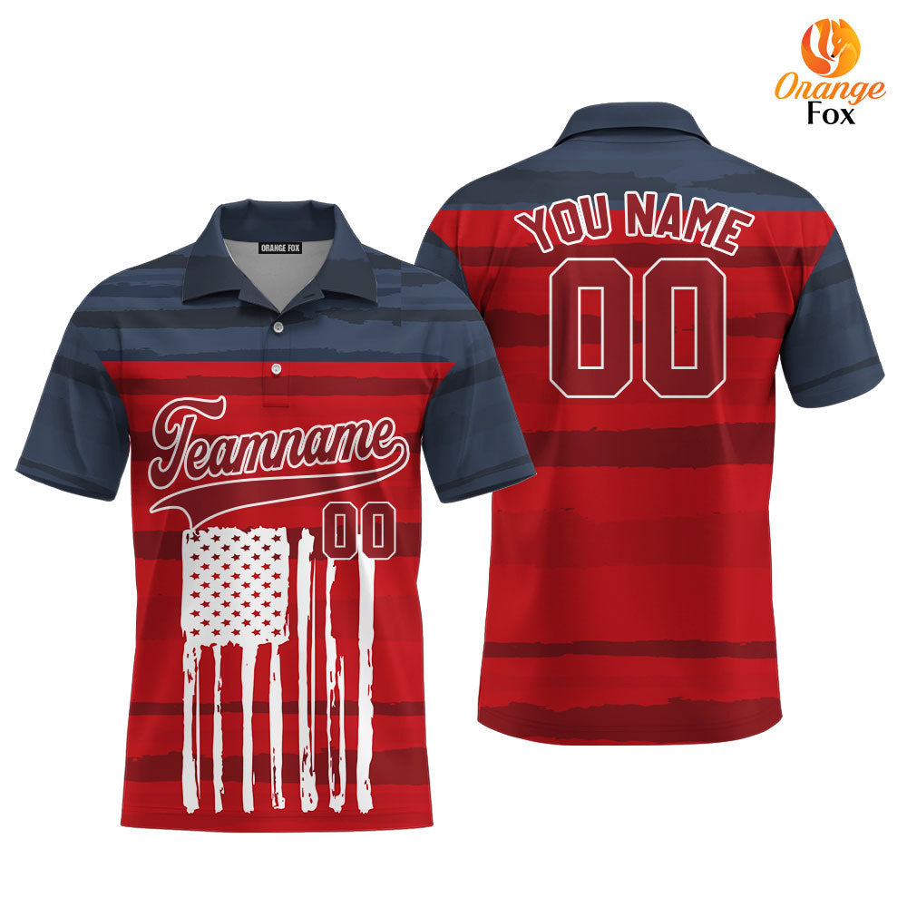 USA American Flag Red White Custom Polo Shirt For Men