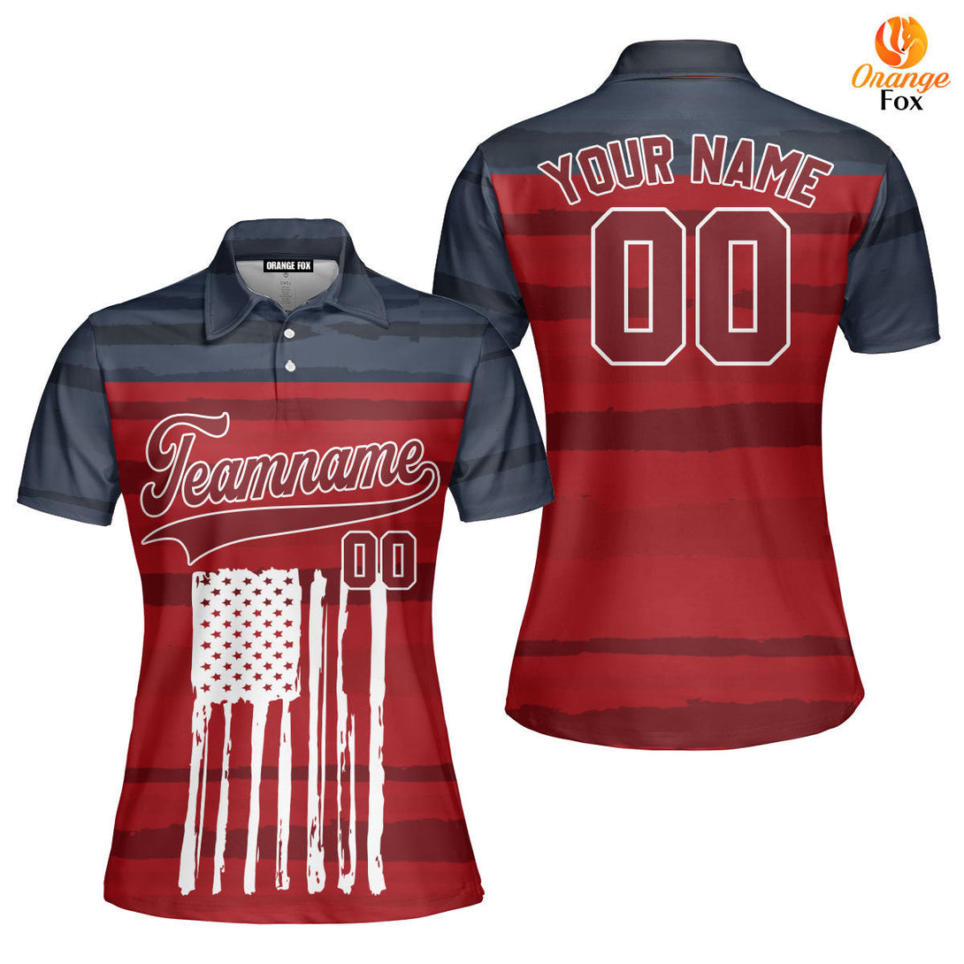 USA American Flag Red White Custom Polo Shirt For Women