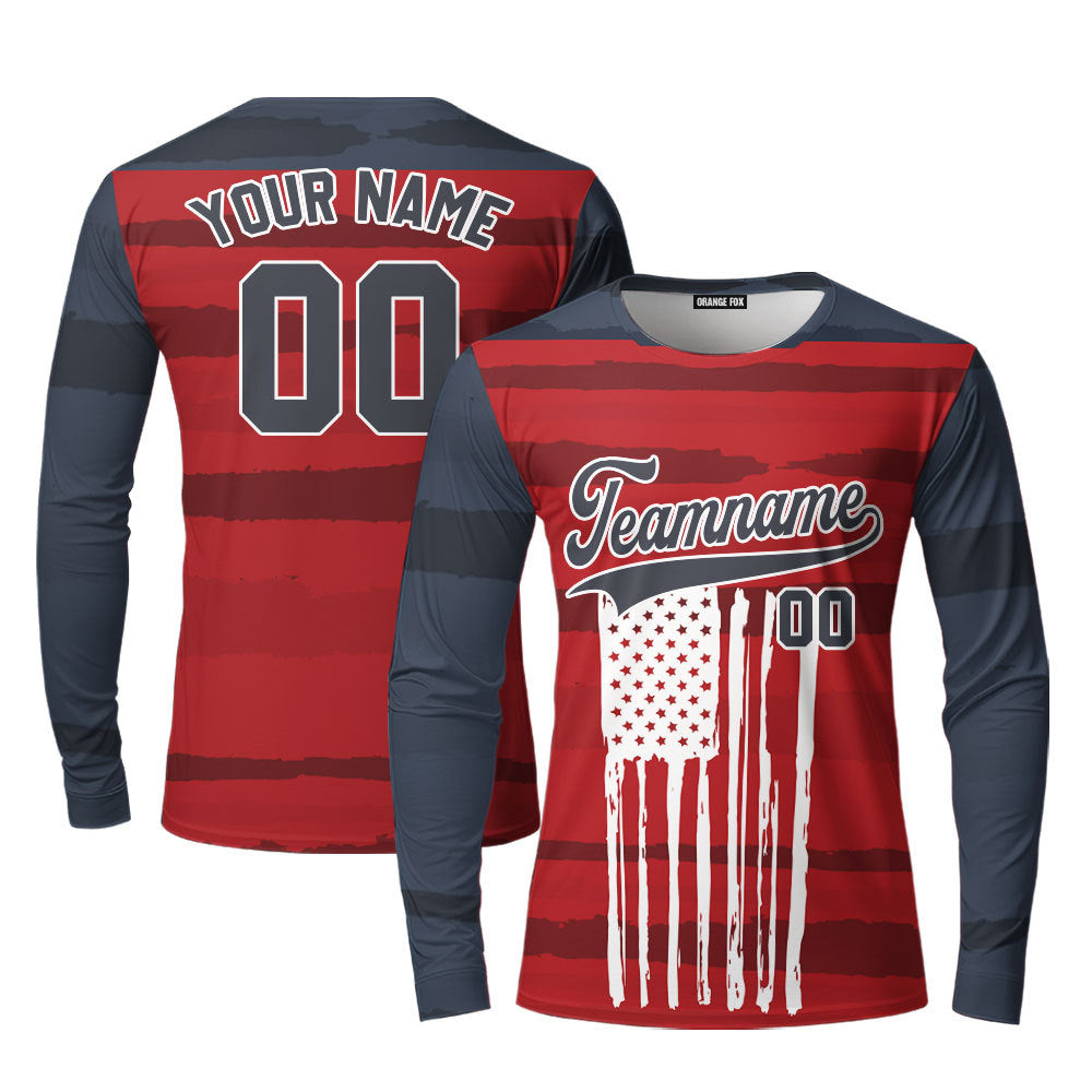 USA American Flag White Blue Custom Long Sleeve T-Shirt For Men & Women