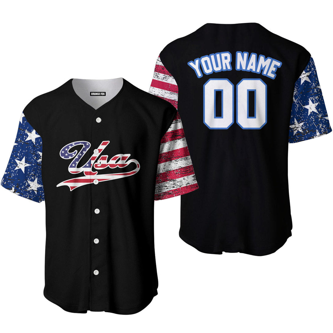 USA Black White Blue Custom Name Baseball Jerseys For Men & Women