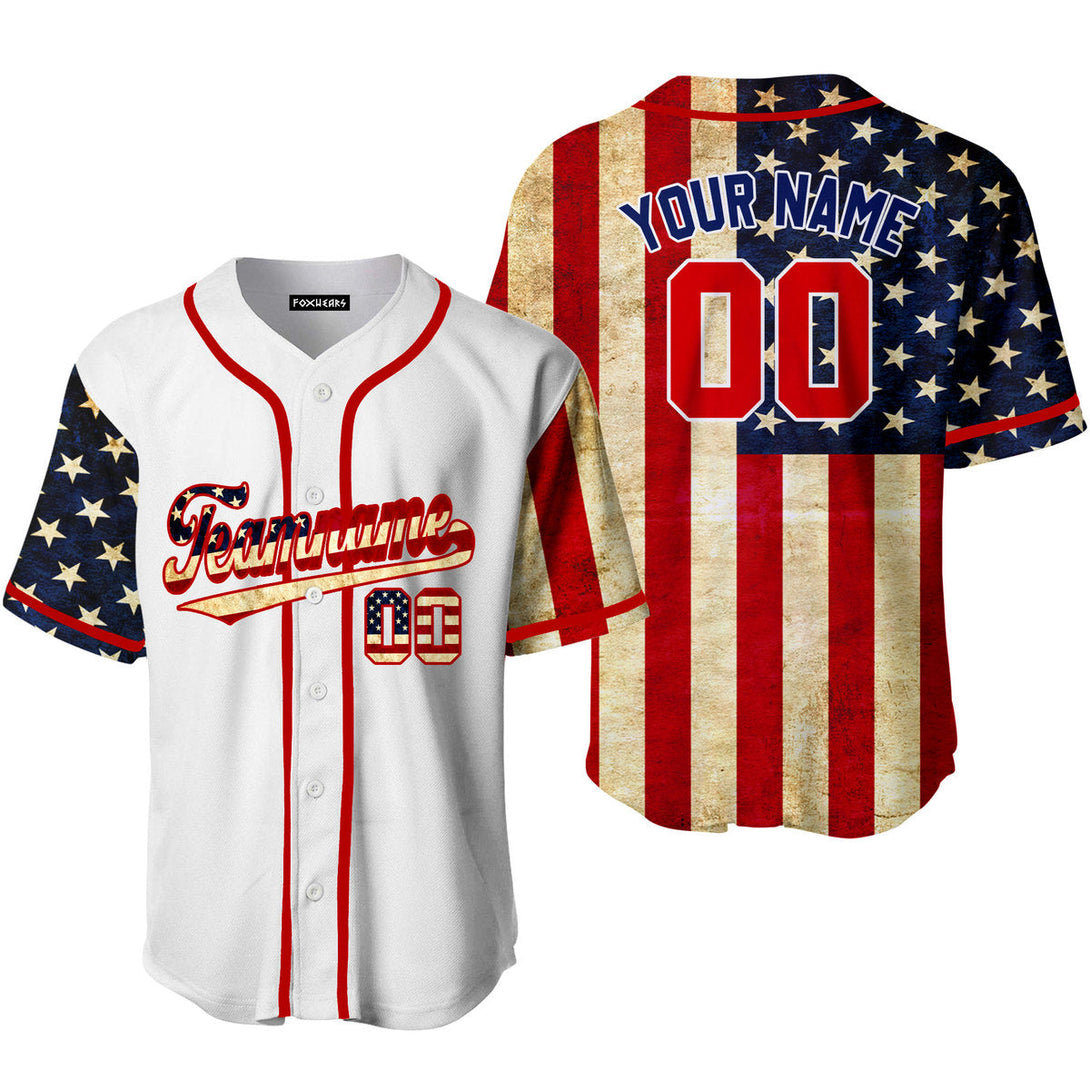 USA Flag White, Red And Blue Custom Baseball Jerseys For Men & Women